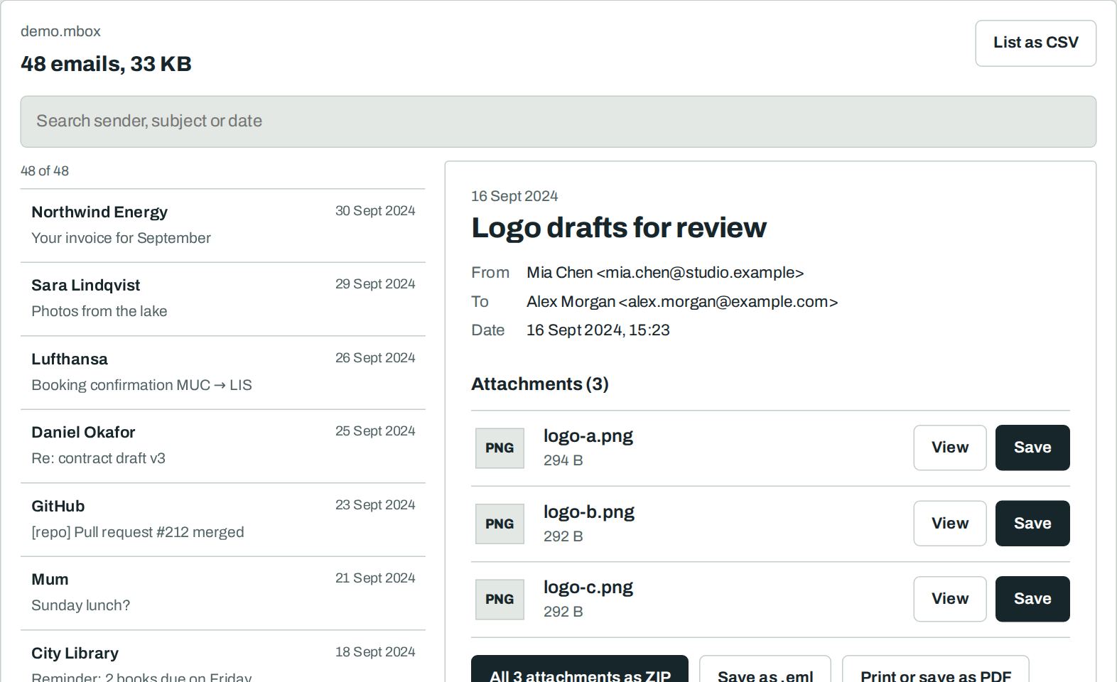 A mailbox with 48 emails, opened in the browser
