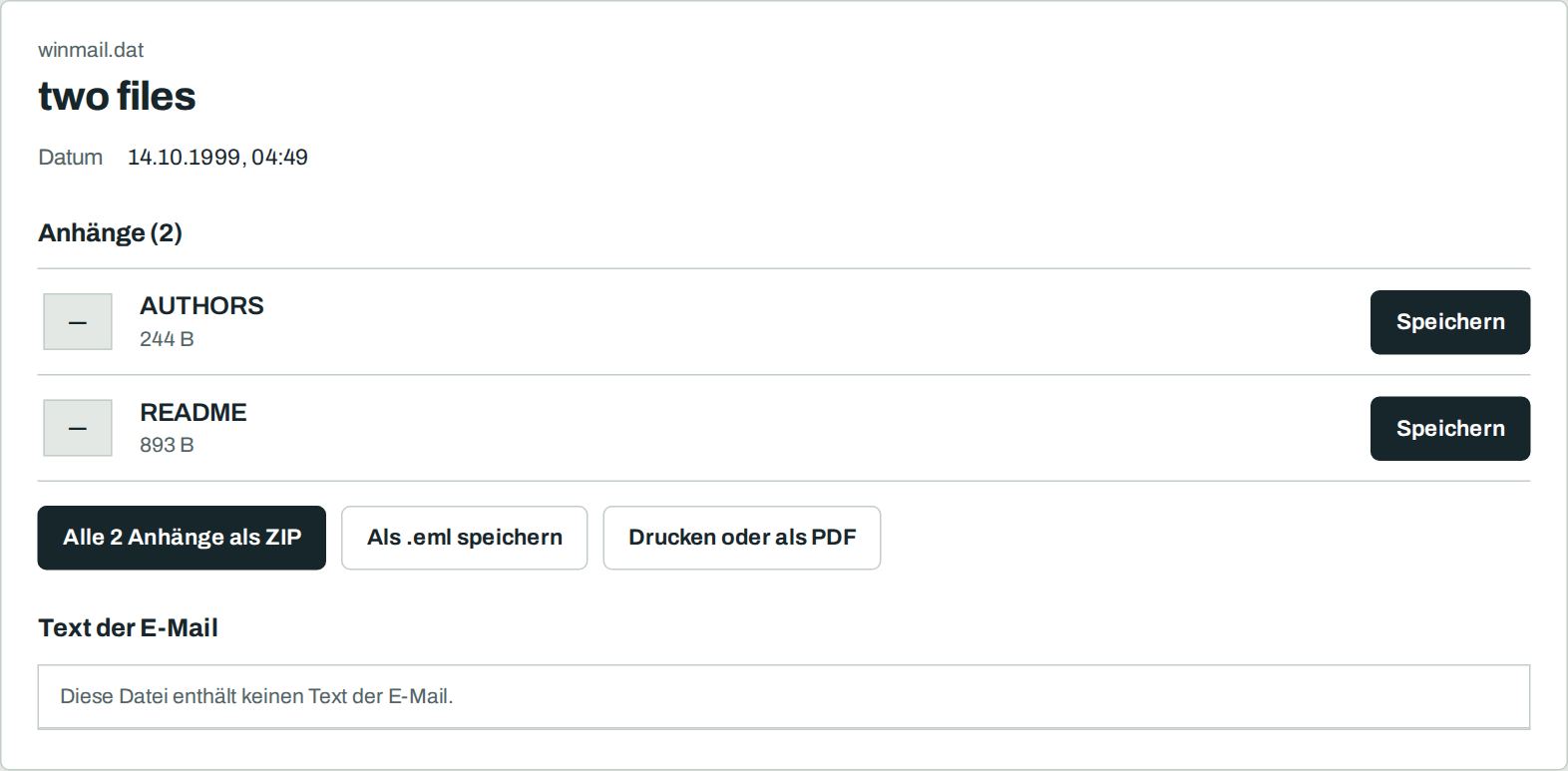 Eine ausgepackte winmail.dat: die zwei Dateien darin